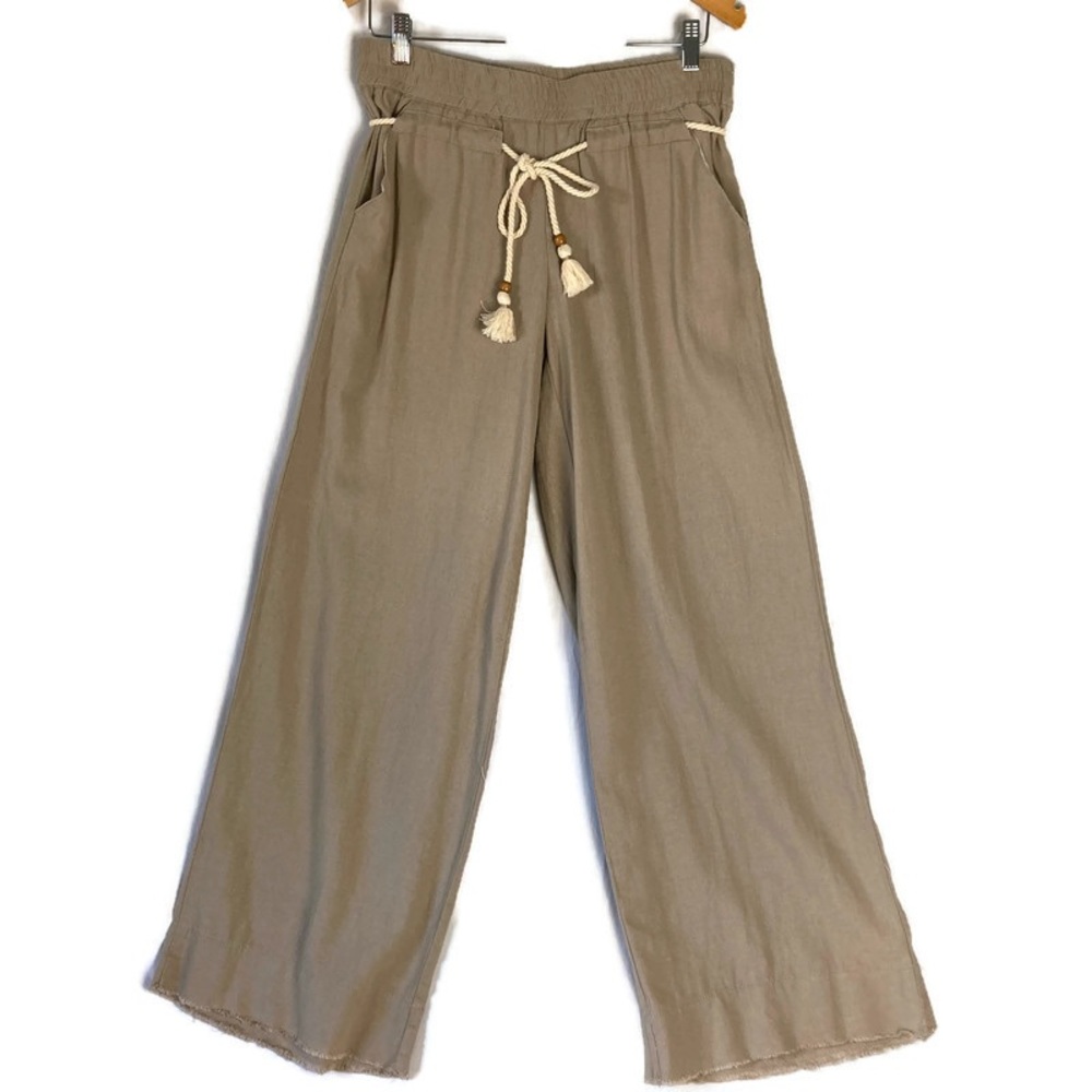 DEMOCRACY Linen Blend Drawstring Wide Leg Pants New
